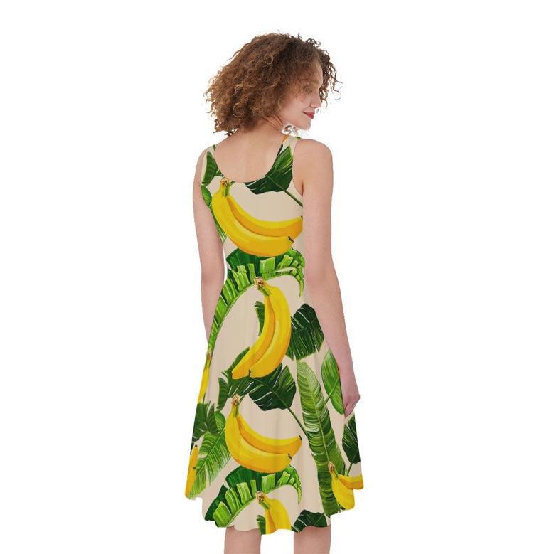 Aloha Banana Pattern Print Sleeveless Knee Length Dress