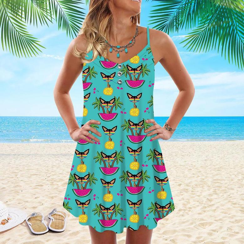 Aloha Chihuahua On Tropical Island Spaghetti Strap Summer Dress