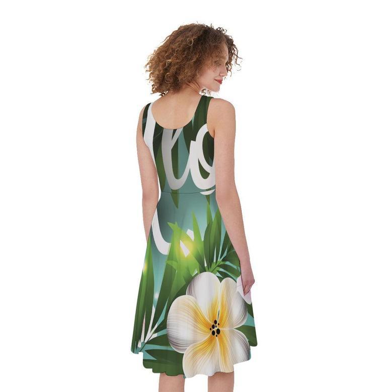 Aloha Hawaiian Flower Print Sleeveless Knee Length Dress