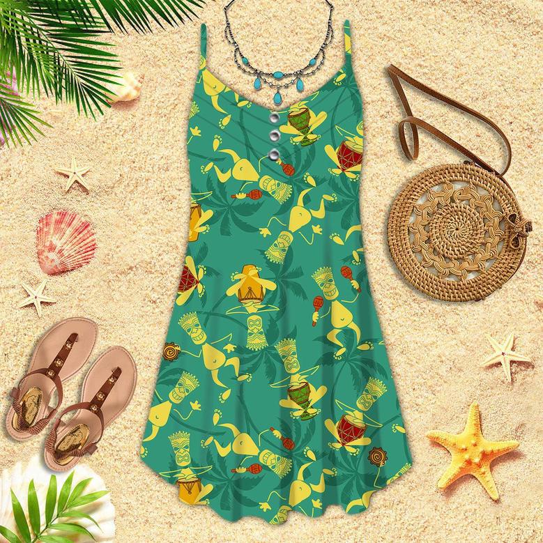 Aloha Tiki Tribal Musicians Spaghetti Strap Summer Dress