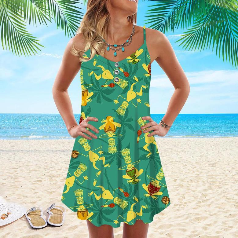 Aloha Tiki Tribal Musicians Spaghetti Strap Summer Dress