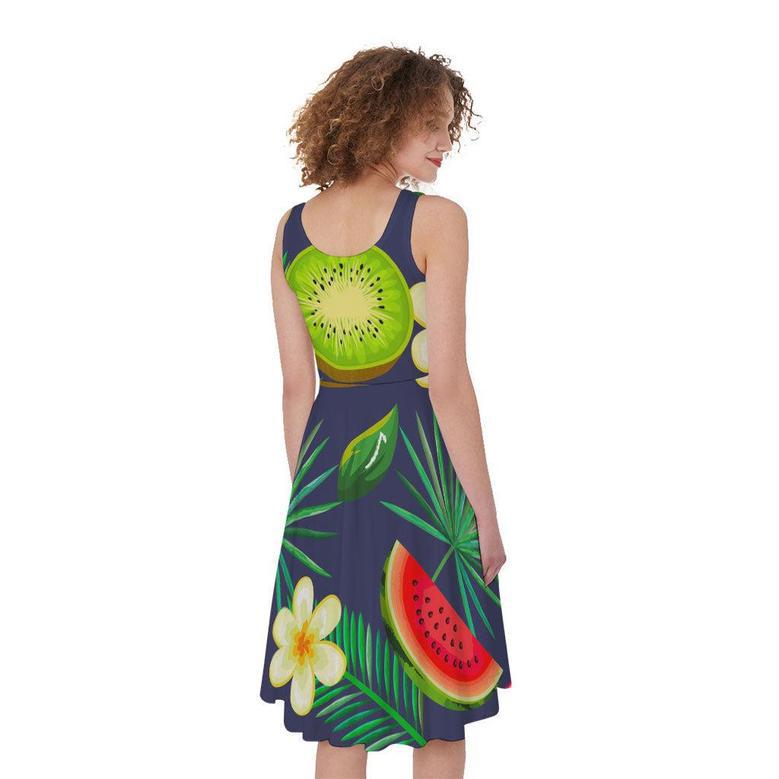 Aloha Tropical Watermelon Pattern Print Sleeveless Knee Length Dress