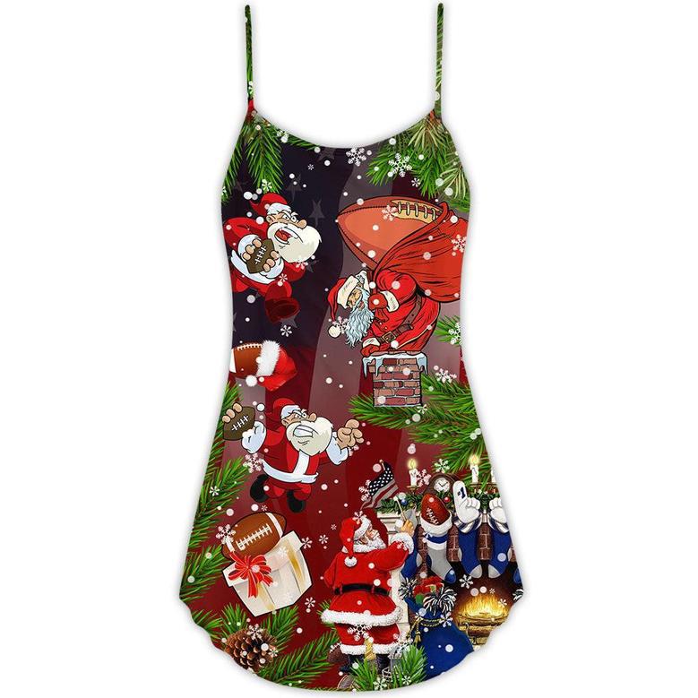 America Football Christmas Santa Claus Is Big Fan Of American Football - V-Neck Sleeveless Cami Dress