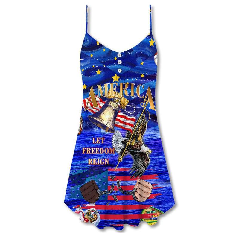 America Let Freedom Reign Merry Christmas - V-Neck Sleeveless Cami Dress