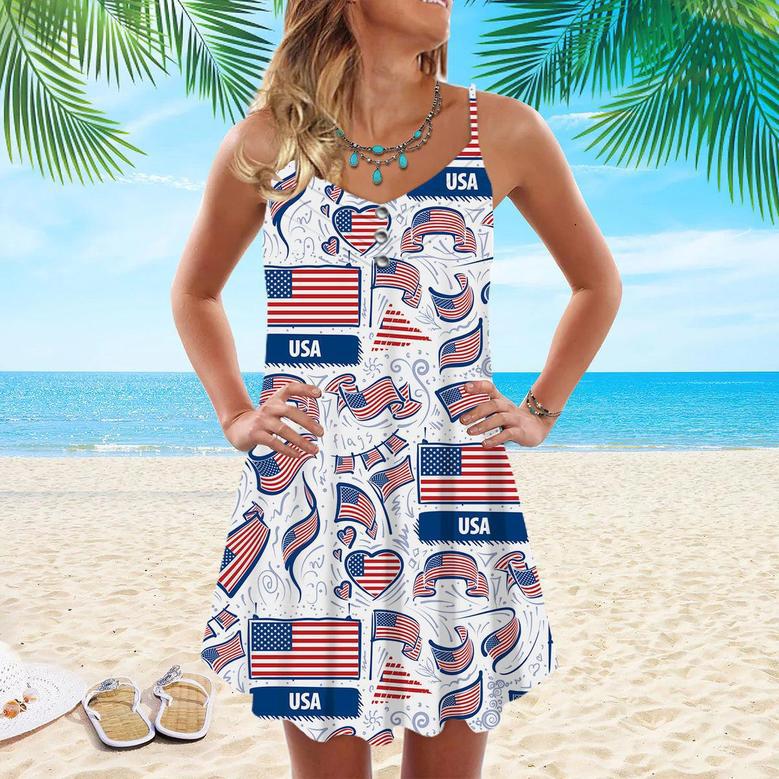 American Flag Spaghetti Strap Summer Dress