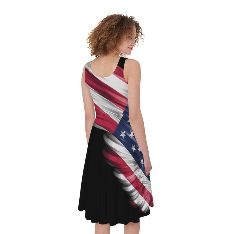 American Flag Wing Print Sleeveless Knee Length Dress