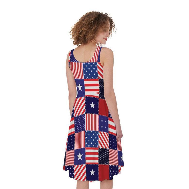 American Patriotic Patchwork Print Sleeveless Knee Length Dress