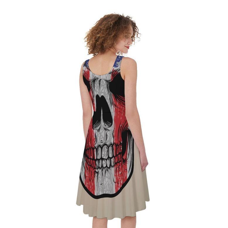 American Patriotic Skull Print Sleeveless Knee Length Dress