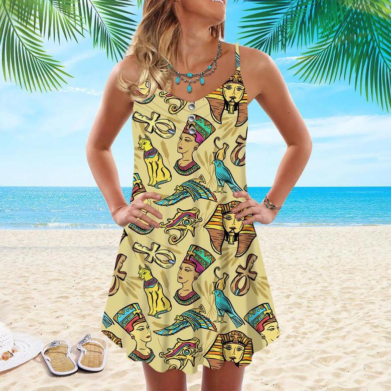 Ancient Egypt Classic Flash Tattoo Style Spaghetti Strap Summer Dress