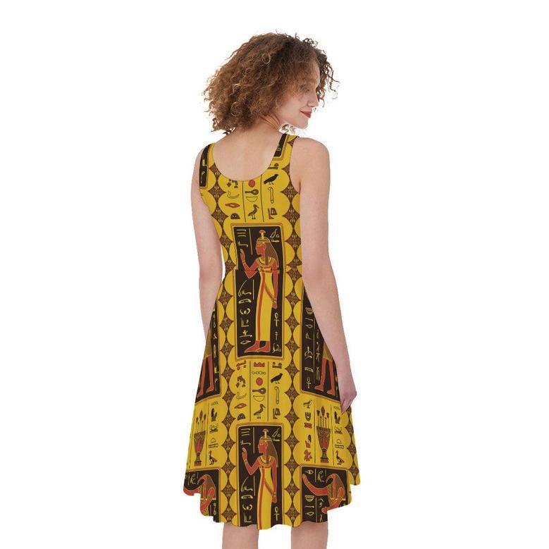 Ancient Egypt Pattern Print Sleeveless Knee Length Dress