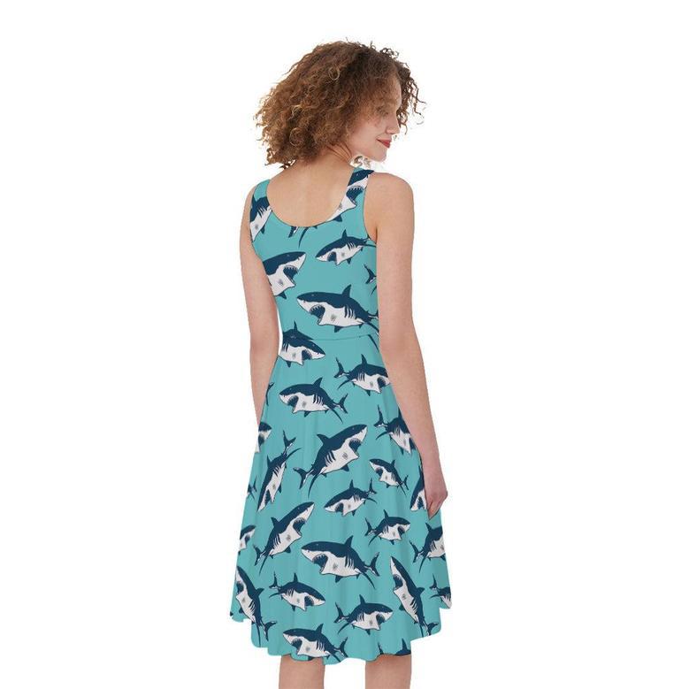 Angry Shark Pattern Print Sleeveless Knee Length Dress