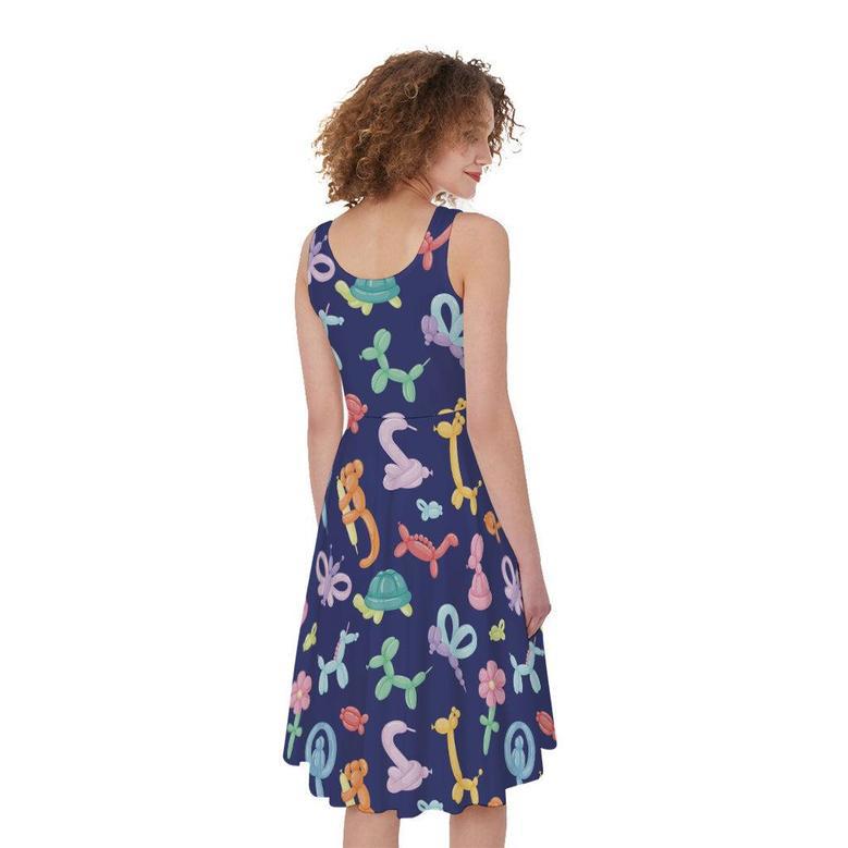 Animal Balloon Pattern Print Sleeveless Knee Length Dress