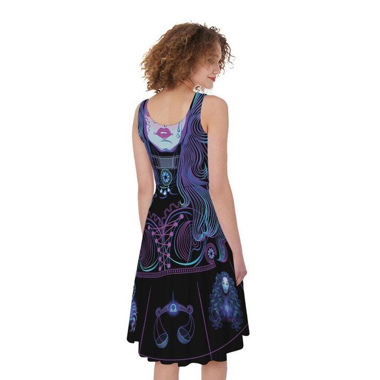 Aquarius And Astrological Signs Print Sleeveless Knee Length Dress