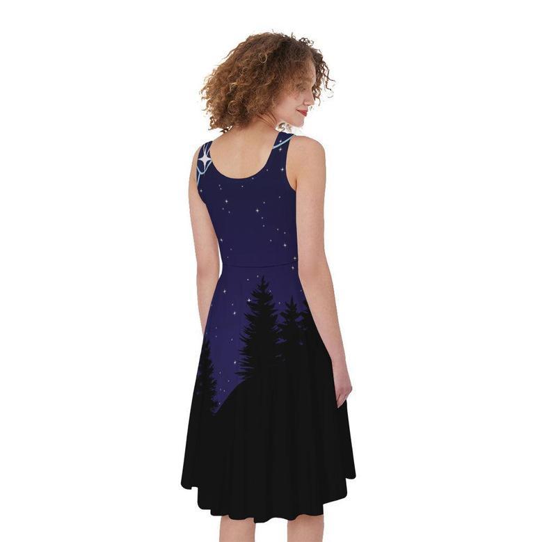 Aquarius Constellation Print Sleeveless Knee Length Dress