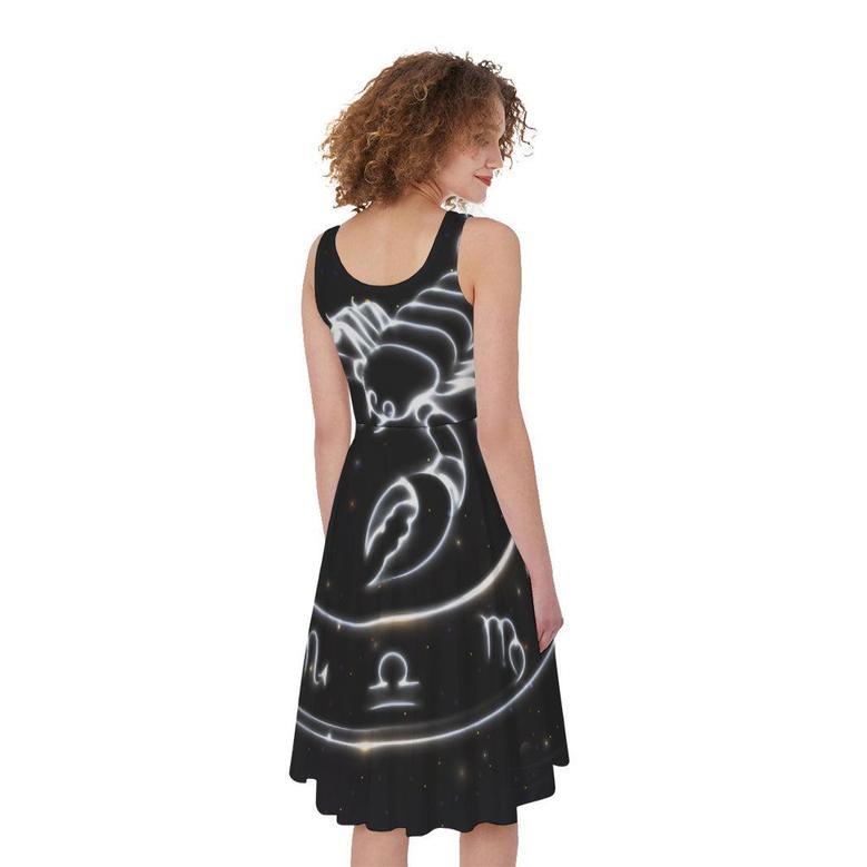 Astrology Scorpio Sign Print Sleeveless Knee Length Dress