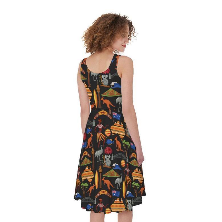 Australia Symbols Pattern Print Sleeveless Knee Length Dress