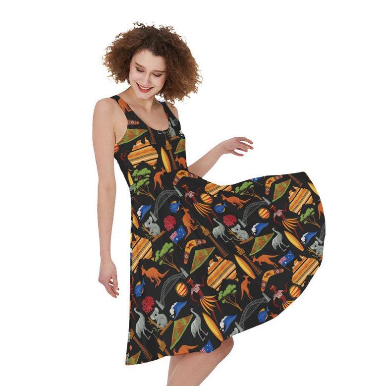 Australia Symbols Pattern Print Sleeveless Knee Length Dress