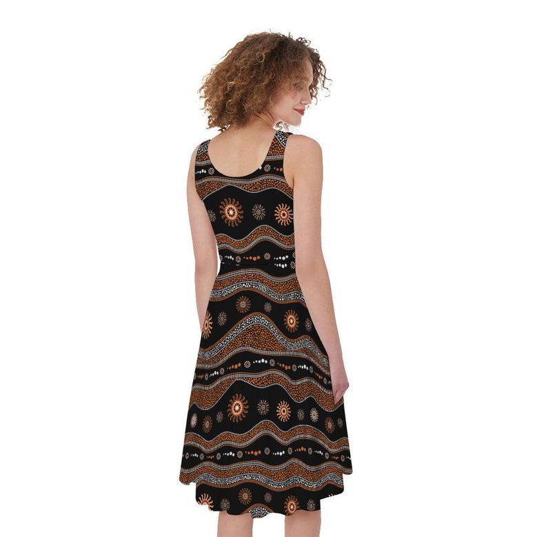 Australian Aboriginal Art Pattern Print Sleeveless Knee Length Dress