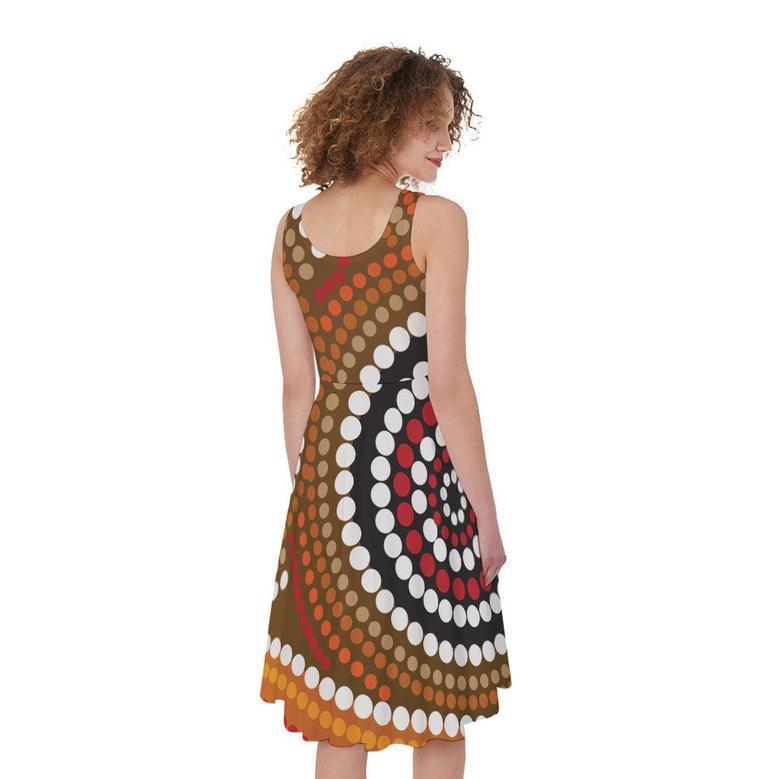 Australian Aboriginal Dot Print Sleeveless Knee Length Dress