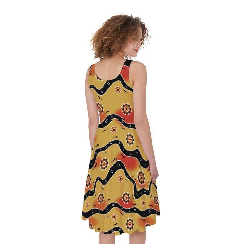 Australian Aboriginal Pattern Print Sleeveless Knee Length Dress