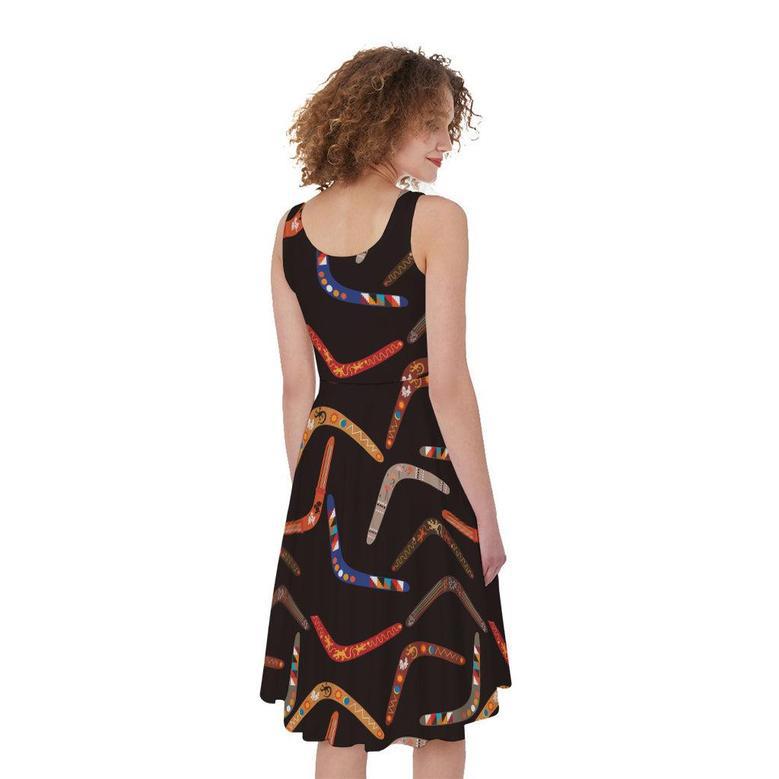 Australian Boomerang Pattern Print Sleeveless Knee Length Dress