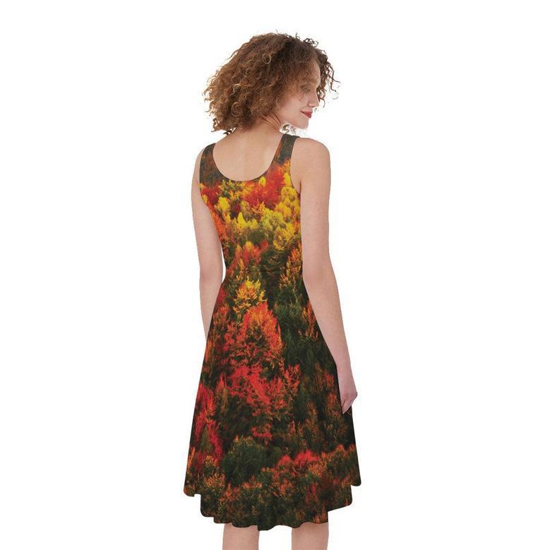 Autumn Mountain Print Sleeveless Knee Length Dress