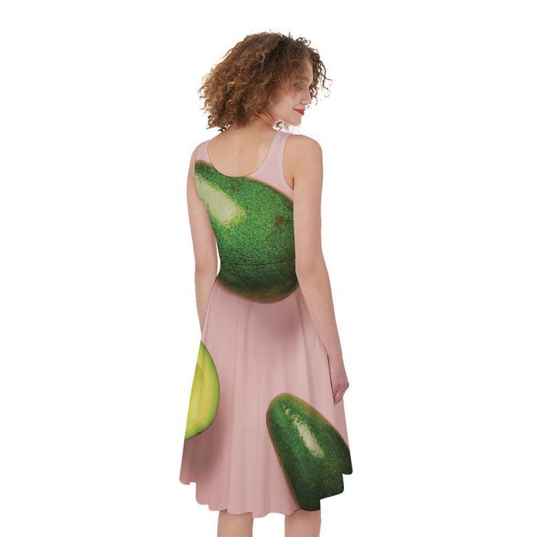 Avocado Cut In Half Pattern Print Sleeveless Knee Length Dress