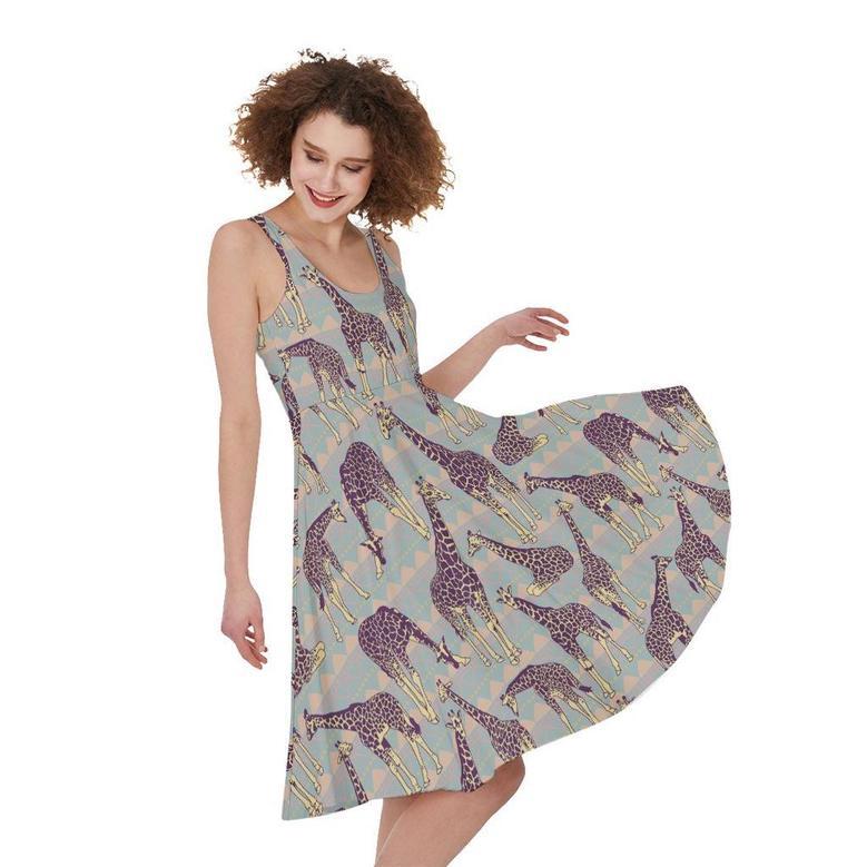 Aztec Giraffe Pattern Print Sleeveless Knee Length Dress