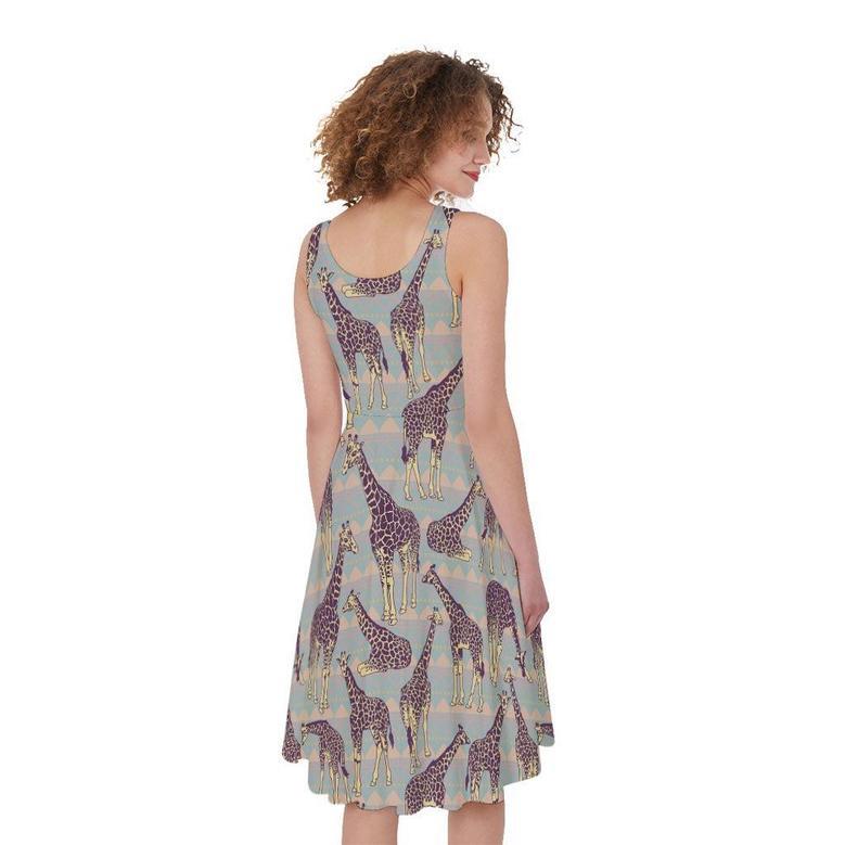 Aztec Giraffe Pattern Print Sleeveless Knee Length Dress