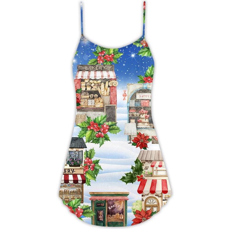 Baking Merry Christmas White Snow - V-Neck Sleeveless Cami Dress