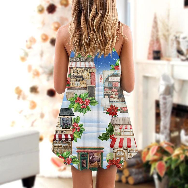 Baking Merry Christmas White Snow - V-Neck Sleeveless Cami Dress