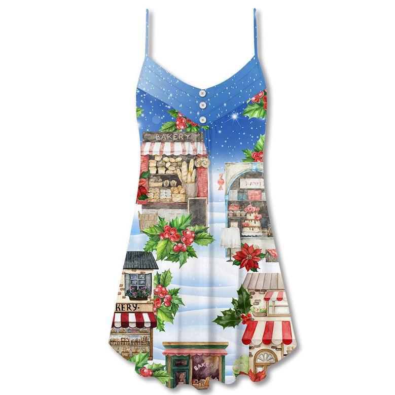 Baking Merry Christmas White Snow - V-Neck Sleeveless Cami Dress