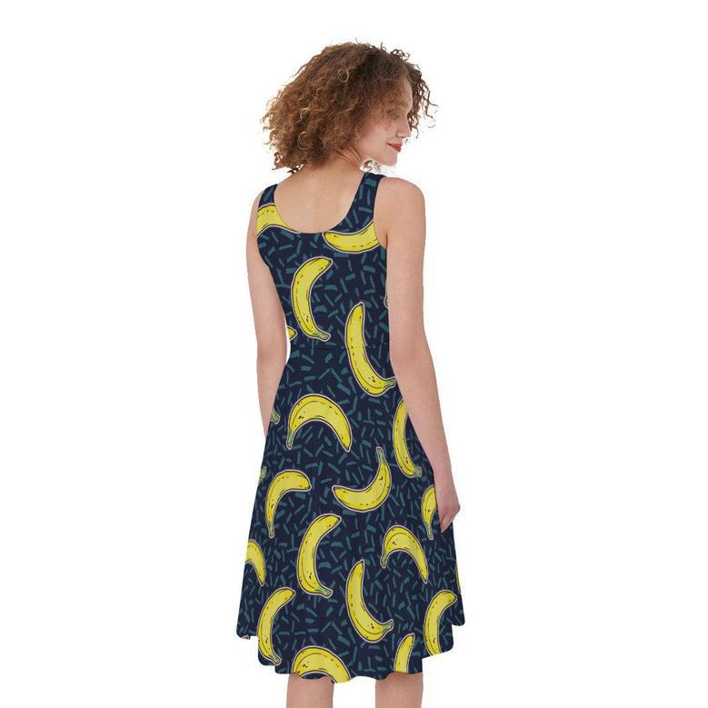 Banana Fruit Pattern Print Sleeveless Knee Length Dress