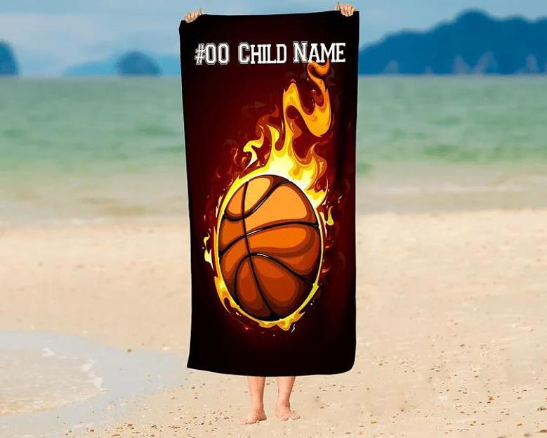 Basketball Design Personalized Beach Towels Adults Kids Unique Fun