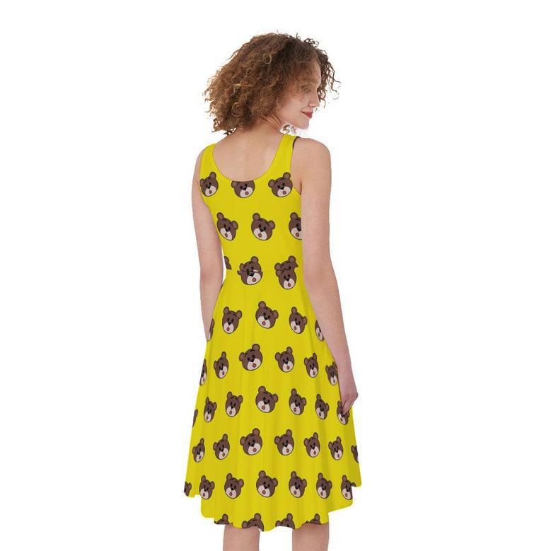 Bear Emoji Pattern Print Sleeveless Knee Length Dress