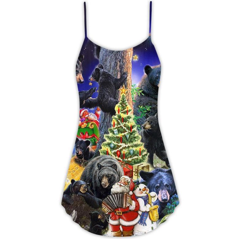 Bear Family Santa Merry Christmas Snow - V-Neck Sleeveless Cami Dress