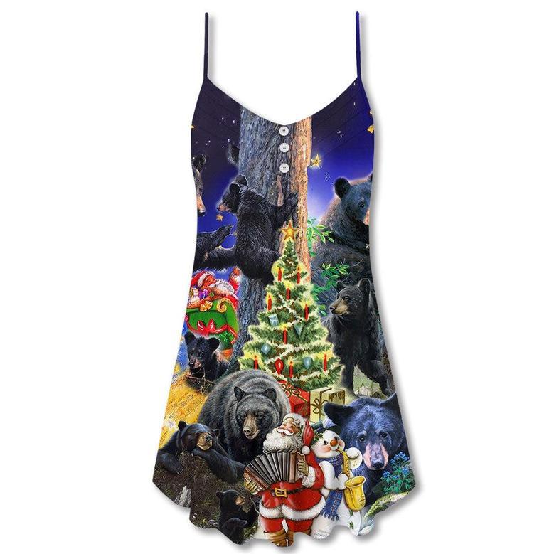 Bear Family Santa Merry Christmas Snow - V-Neck Sleeveless Cami Dress