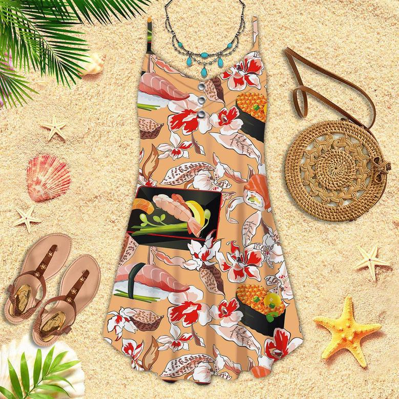 Beautiful Classic Japanese Sushi Floral Spaghetti Strap Summer Dress