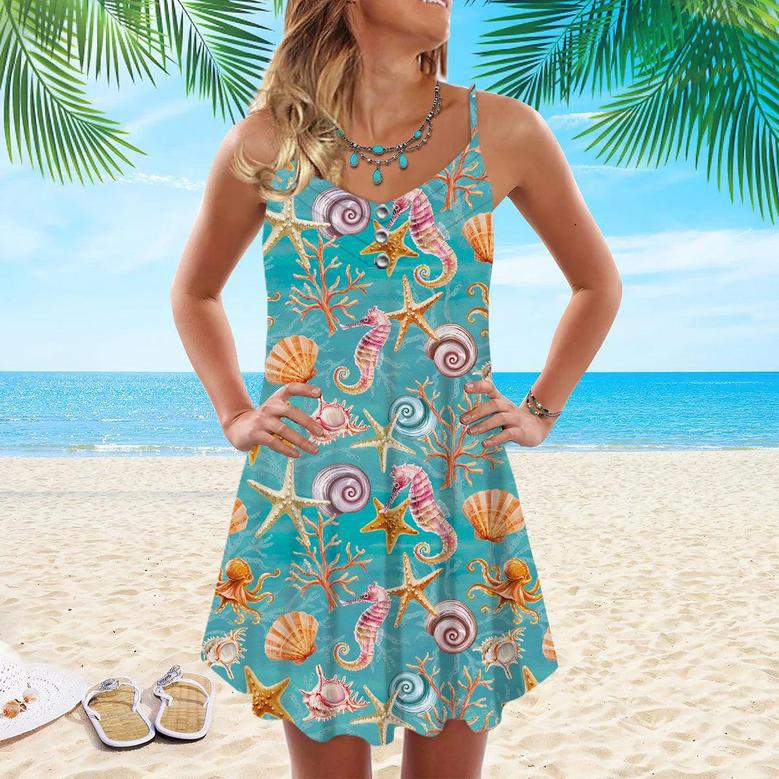 Beautiful Seashells Corals Spaghetti Strap Summer Dress