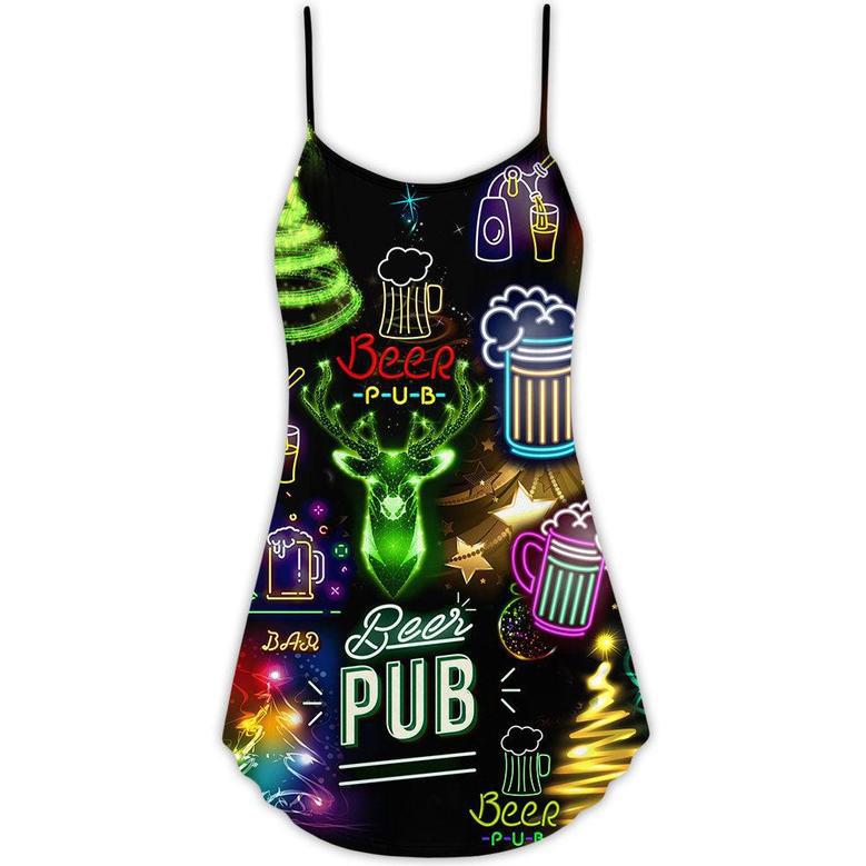 Beer Christmas Neon Art Drinking - V-Neck Sleeveless Cami Dress