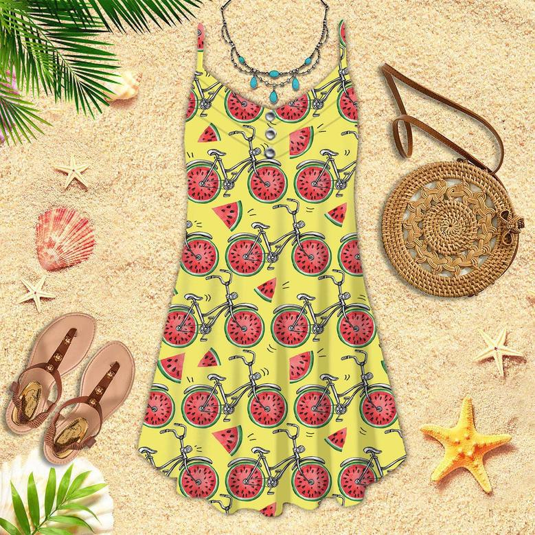 Bicycles With Watermelon Wheels Colorful Summer Spaghetti Strap Summer Dress