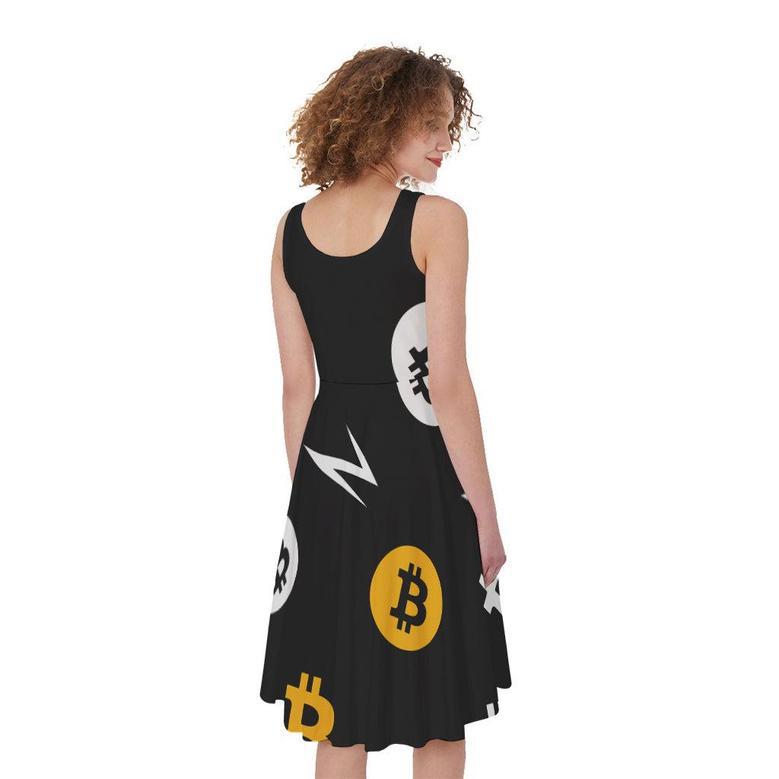 Bitcoin Symbol Pattern Print Sleeveless Knee Length Dress