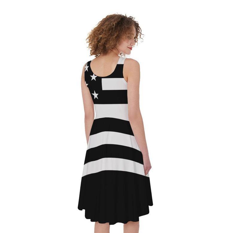 Black American Flag Print Sleeveless Knee Length Dress