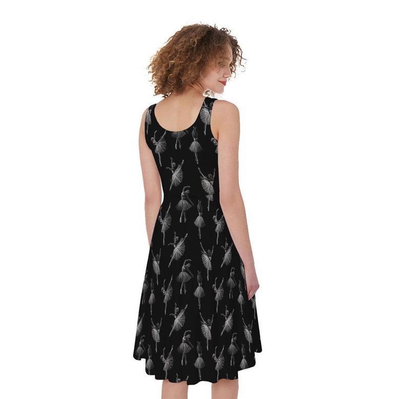 Black And White Ballet Pattern Print Sleeveless Knee Length Dress