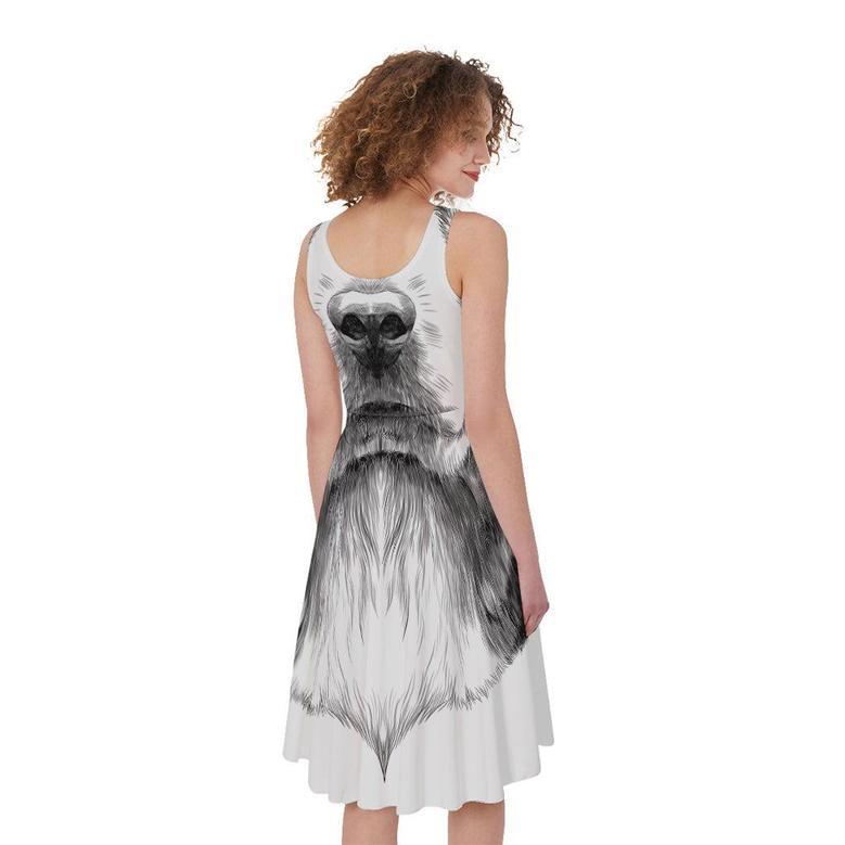 Black And White Drawing Beagle Print Sleeveless Knee Length Dress