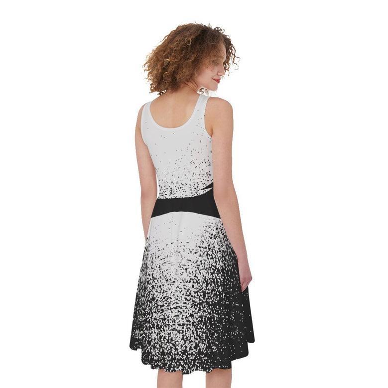 Black And White Moonlight Print Sleeveless Knee Length Dress