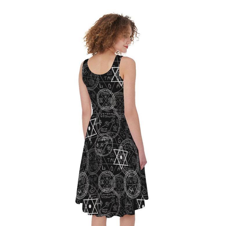 Black And White Mystic Witch Print Sleeveless Knee Length Dress