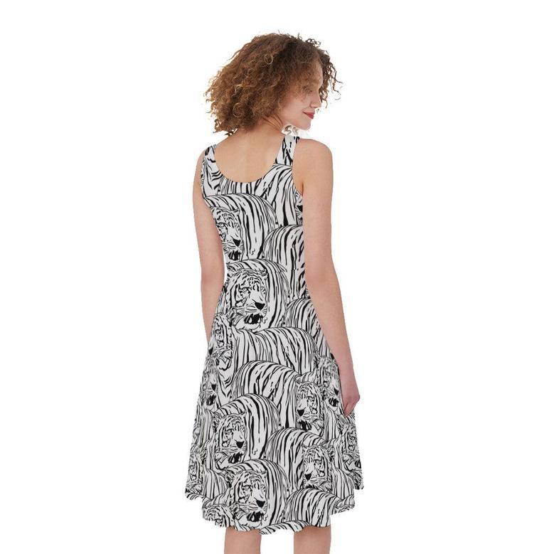 Black And White Tiger Pattern Print Sleeveless Knee Length Dress