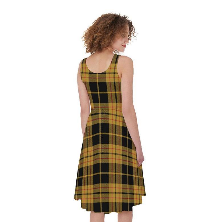 Black And Yellow Tartan Pattern Print Sleeveless Knee Length Dress