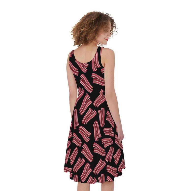 Black Bacon Pattern Print Sleeveless Knee Length Dress